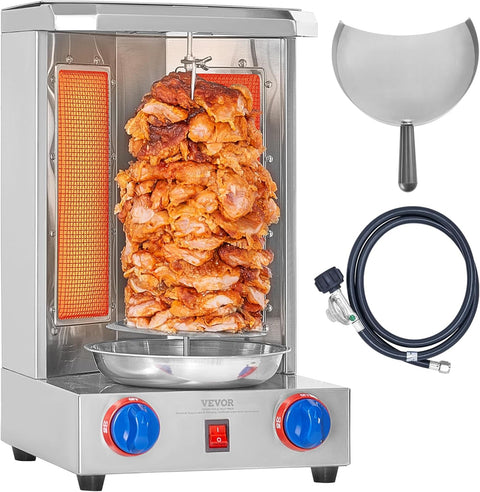VEVOR Shawarma Grill Machine, 13 lbs Capacity, Chicken Shawarma Cooker Machine with 2 Burners, Gas Vertical Broiler Gyro Rotisserie Oven Doner Kebab Machine, for Home Restaurant Kitchen Parties - with Silver | Sold by Uncle Wiener's Wholesale