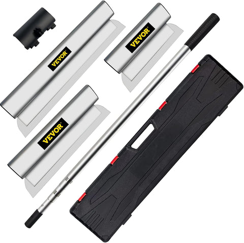 VEVOR Skimming Blade Set,10"+24"+32" Blades + 35" - 78" Extension Handle，European Stainless Steel Construction Knife, Aluminum Blade Profile Smoothing Knockdown Spatula for Gyprock/Drywall/Wall - Board - with Silver | Sold by Uncle Wiener's Wholesale
