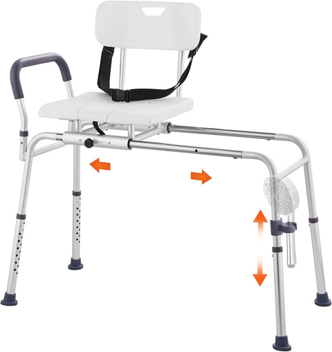 VEVOR Sliding Tub Transfer Bench, Height Adjustable Bathtub Transfer Bench with Cut - Out Seat, Reversible Backrest & Safety Belt, Non - Slip Shower Chair for Elderly Disabled Handicap, 400LBS Capacity - with | Sold by Uncle Wiener's Wholesale