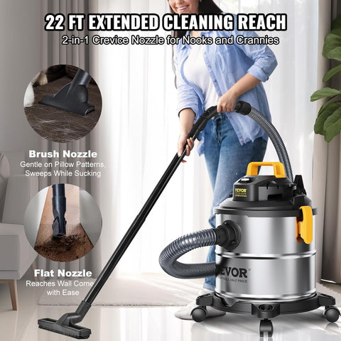 VEVOR Stainless Steel Wet Dry Vacuum Cleaner, 5.5 Gallon 6 Peak HP Wet/Dry Vacuum, Powerful Suction with Blower Function with Attachment 2 - in - 1 Crevice Nozzle, - with | Sold by Uncle Wiener's Wholesale