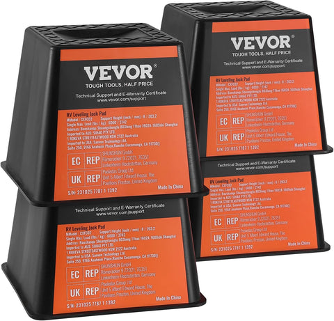 VEVOR Trailer Jack Block, 6000 lbs Capacity per RV Leveling Block, Polypropylene RV Camper Stabilizer Blocks, RV Travel Accessories Use for Any Tongue Jack, Post, Foot, 5th Wheels, 4 - Pack - with Black | Sold by Uncle Wiener's Wholesale