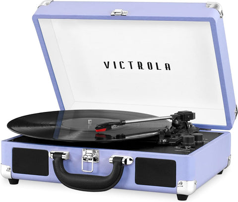 Victrola Journey Bluetooth Portable Suitcase Record Player – with Built - in Speakers, 3 Speed Vinyl Record Player, RCA Out, Headphone Jack, Lavender/Silver - with | Sold by Uncle Wiener's Wholesale