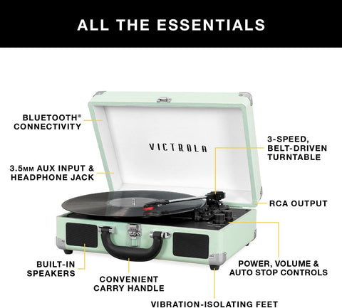 Victrola Journey Bluetooth Portable Suitcase Record Player – with Built - in Speakers, 3 Speed Vinyl Record Player, RCA Out, Headphone Jack, Lavender/Silver - with | Sold by Uncle Wiener's Wholesale