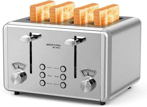 whall 4 Slice Touch Screen Toaster, Stainless Steel Toasters Digital Timer, Dual Control Panel Toasters，6 Shade Settings＆6 Bread Types, Smart Wide Slots, Bagel, Cancel, Defrost,White - with White | Sold by Uncle Wiener's Wholesale