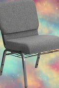 Wide gray upholstered church and banquet chair with heavy-duty steel frame
