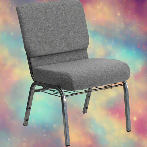 Wide gray upholstered church and banquet chair with heavy-duty steel frame