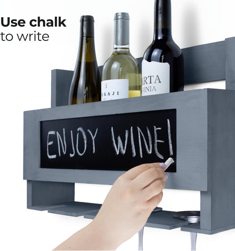 Wooden Wine Bottle Rack Wall Mounted with Glass Holder and Chalk Board - Liquor and Whiskey Shelf - Home Bar Shelves for Wall - Modern Kitchen Farmhouse Decor - with | Sold by Uncle Wiener's Wholesale