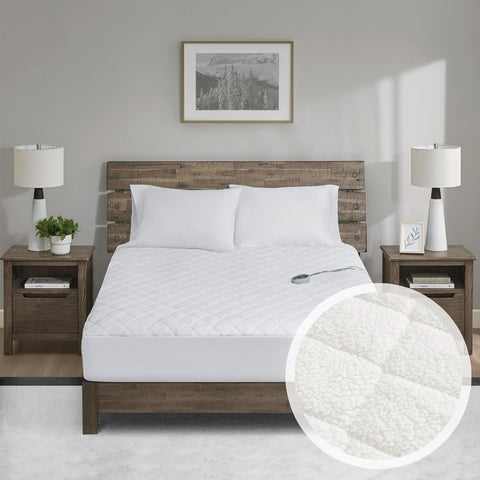 Woolrich Heated Mattress Pad Twin XL - Sherpa Electric Mattress Topper, Auto Shut Off, 5 Heat Levels Controller, Deep Elastic Pocket Up to 17" Mattress, UL Certified, Machine Washable, Twin XL White - with White | Sold by Uncle Wiener's Wholesale