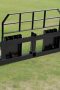 XL pallet fork frame with 2-inch receiver for skid steer – 5000 lb rated
Heavy-duty 72-inch skid steer pallet fork frame with headache rack
Skid steer fork frame in field with trailer hitch and fork slots
Compact 60" pallet fork frame – skid steer attachment
Slotted carriage for Class II pallet forks on steel frame