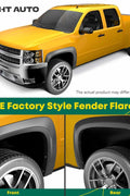 OE-style fender flares for Chevy Silverado – 4-piece set black finish
Chevy Silverado 1500 fender flares installed front and rear view
YHTAUTO factory-style truck fender flares with install kit
Durable polypropylene wheel well protector for Silverado
Installation hardware and parts for YHTAUTO Silverado fender flares